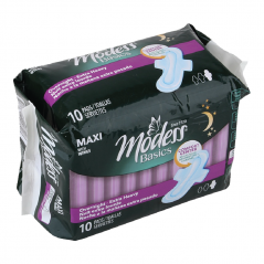 Modess® Basics Maxi Overnight - Extra Heavy Pads with Wings, 10 Count