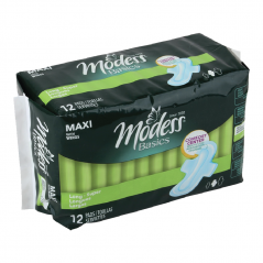 Modess® Basics Maxi Long - Super Pads with Wings, 12 Count