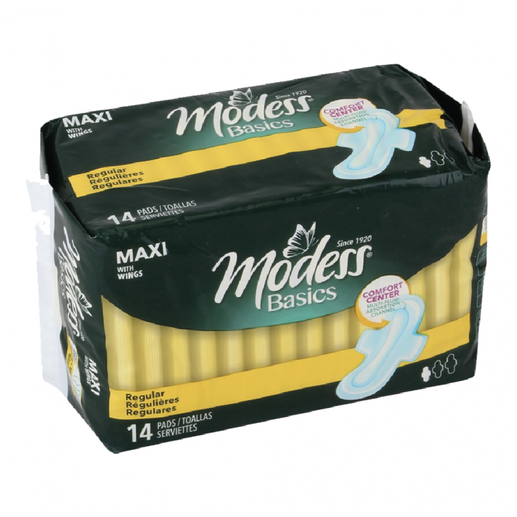 Modess® Basics Maxi Regular Pads with Wings, 14 Count