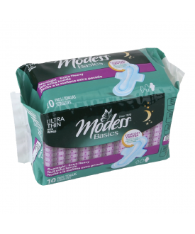 Modess® Basics Ultra Thin Overnight - Extra Heavy Pads with Wings, 10 Count