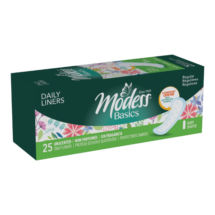 Modess® Basics Daily Liners, Regular, Unscented, 25 Count